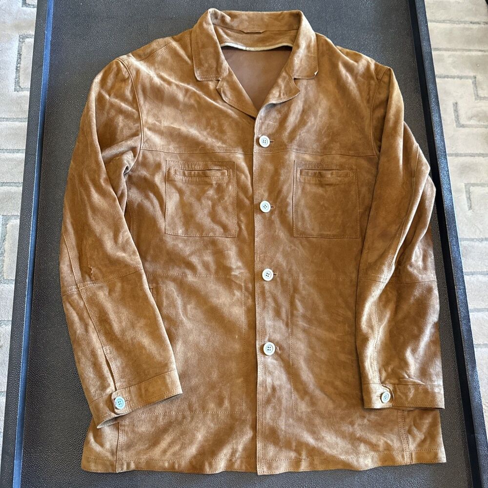 Men's Classic Brown Suede Button-Front Jacket - XL